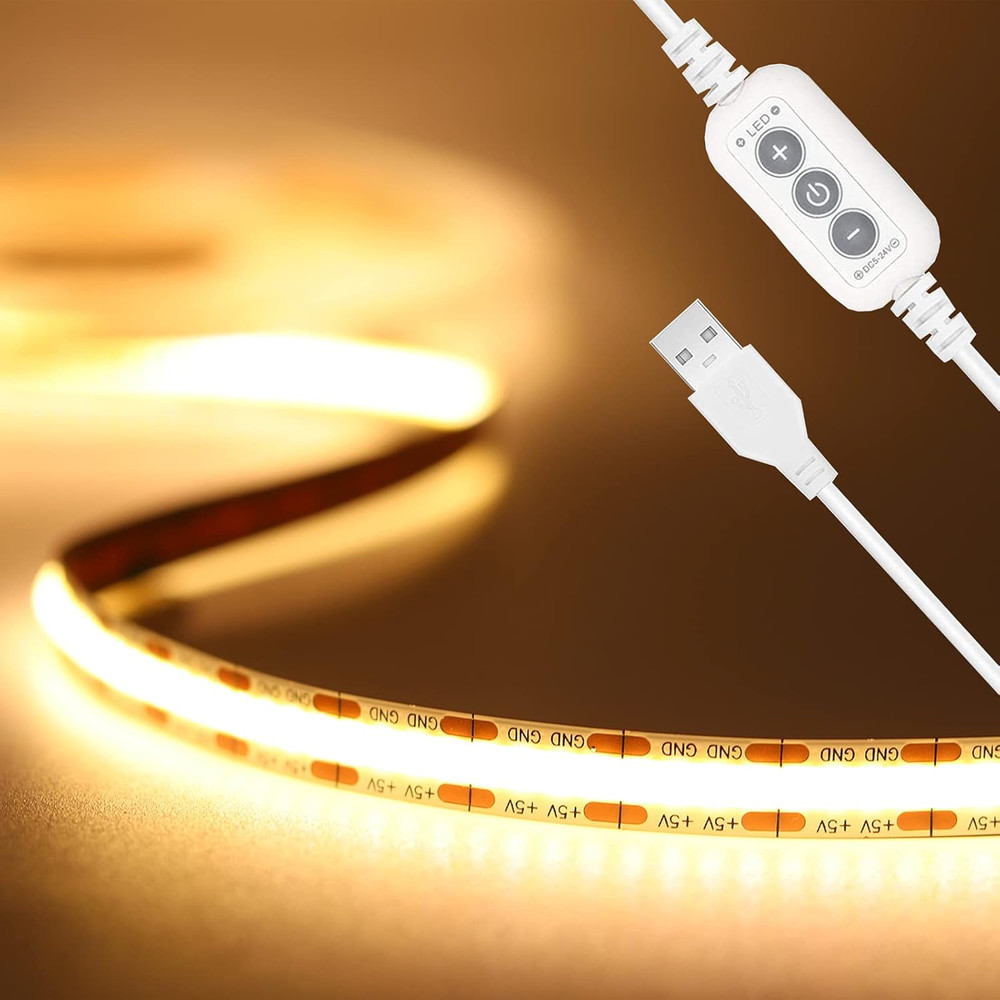 COB LED Strip Lights 5V USB Powered Dotless Super Bright Dimmable LED Lights 300