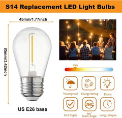 S14 Led Bulbs for Outdoor String Lights,Shatterproof Waterproof Clear Plastic Ca