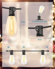 Art Deco LED Bistro String Lights – 300FT with 96 Vintage Bulbs, Waterproof