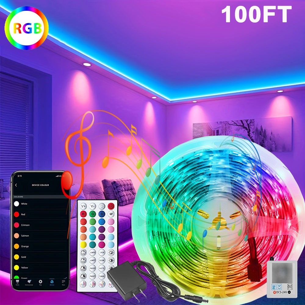 100FT LED RGB Strip Lights Music Sync Light with App Remote Control Room Decor