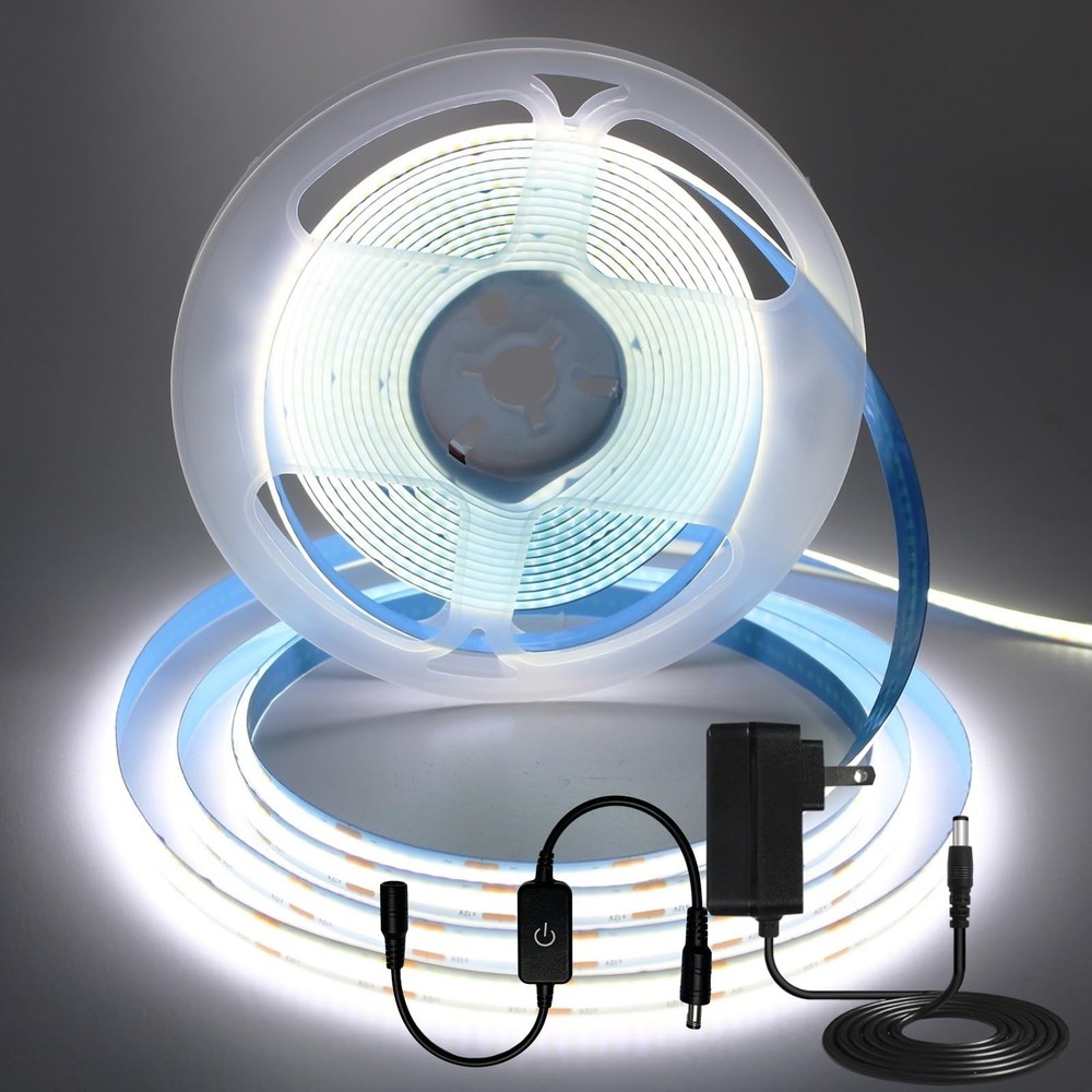 16.4FT/5M COB LED Strip Light, Cold White 6000K Cuttable LED Tape Lights, 8mm…