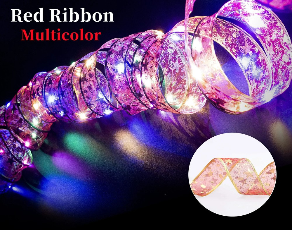 1/2/5/10M Christmas Tree Ribbon Fairy Lights, Indoor DIY Bows String Light Batte
