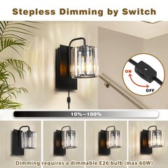 Wvsrbyr Plug In Sconces Square Crystal Sconce Black Plug In Wall Sconce On Off