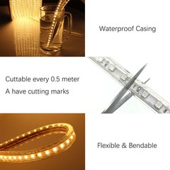 5050-60 Type AC 110-120V White LED Strip Lights, Flexible/Waterproof/Dimmable…