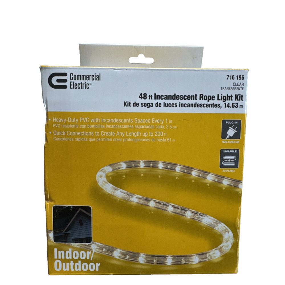 Commercial Electric 48 Ft Clear Rope Light Kit 3/8 in Model 716 196