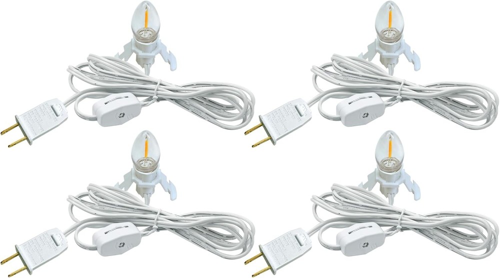 4 Pack Accessory Cord with LED Night Light Bulbs – White Cord with On/Off Switch