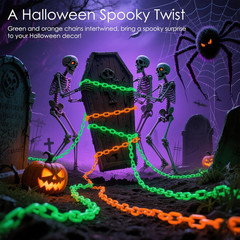 10Ft Solar Halloween Plastic Chain Lights for Halloween Decorations Outdoor , 8
