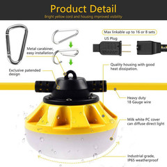 50 Ft. 120 Volt LED Construction String Lights, Linkable, 5000K Daylight, W/ Cli