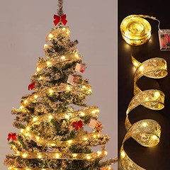 1/2/5/10M Christmas Tree Ribbon Fairy Lights, Indoor DIY Bows String Light Batte