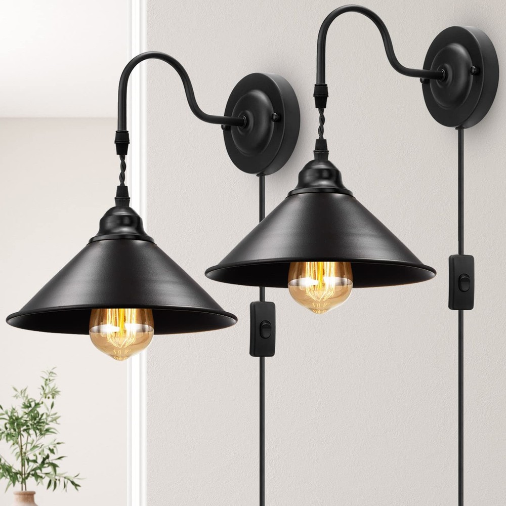 YXTH Plug In Wall Sconces, Vintage Plug In Wall Lamp Set 2 On/Off Switch, Metal