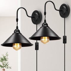 YXTH Plug In Wall Sconces, Vintage Plug In Wall Lamp Set 2 On/Off Switch, Metal