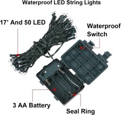 17Ft Christmas String Light 50 Waterproof LED Lights w/ Timer For Wreath Garland