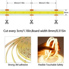 15m/49.2ft 24v Cob Led Strip Light Waterproof Ip65 Warm White 3000k Uniform Glow