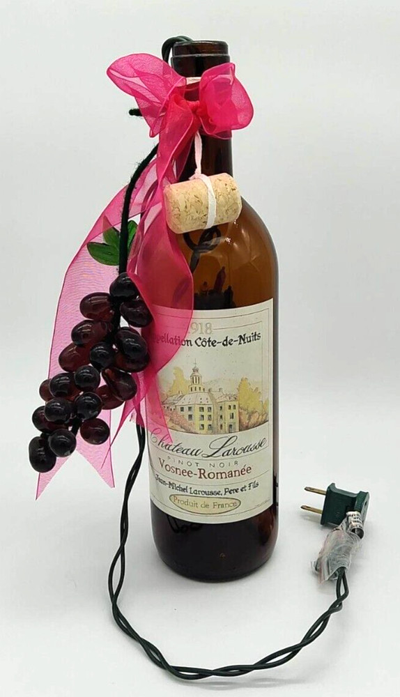 Light Up BROWN Glass Wine Bottle And Glass Grapes Electric String Lights