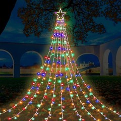 200 LED SOLAR Christmas Tree Waterfall Lights Color Changing Indoor Outdoor