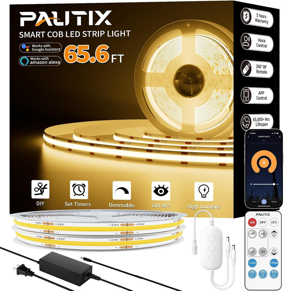 COB LED Strip Lights 65.6Ft/20M Warm White 2700K LED Light Strip,Compatible with