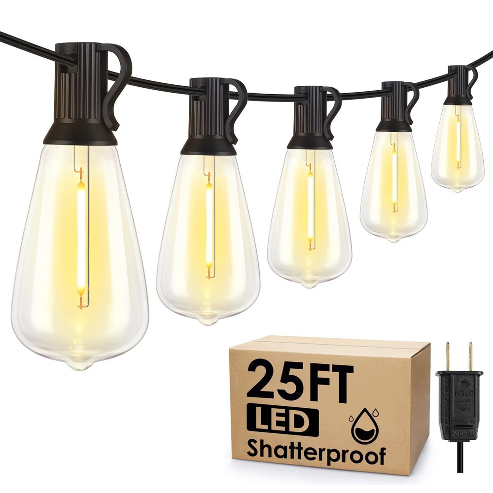 25FT Outdoor String Lights, Patio Lights with 10+1 LED Dimmable Waterproof Sh…