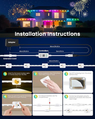 200FT RGB+IC Permanent Outdoor Lights, 24V Year-Round Roof & Eaves Lighting with