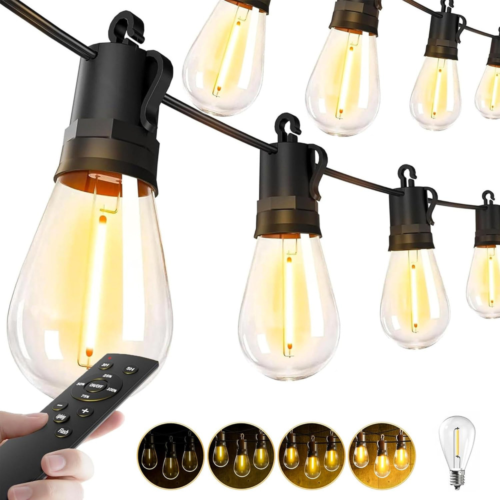 Waterproof Remote Dimmable Outdoor LED String Lights Patio/Porch Plastic Bulb