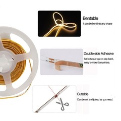 5V Ultra Thin Narrow 2mm 480 LEDs/m COB LED Strip Flexible Linear Light Tape