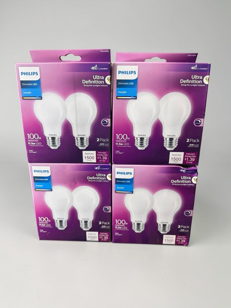 Philips Ultra Definition A19LED Light Bulbs 4 Bulbs 100W 11.5W Dimmable Daylight