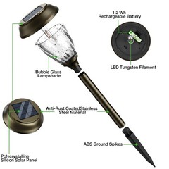 XMCOSY+ Solar Pathway Lights Outdoor, 10/25 LM in 2 Lighting Modes, Glass Sta…