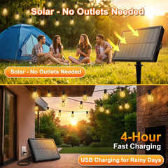 100FT Solar String Lights Outdoor, IP65 Waterproof Shatterproof LED Bulbs, Solar