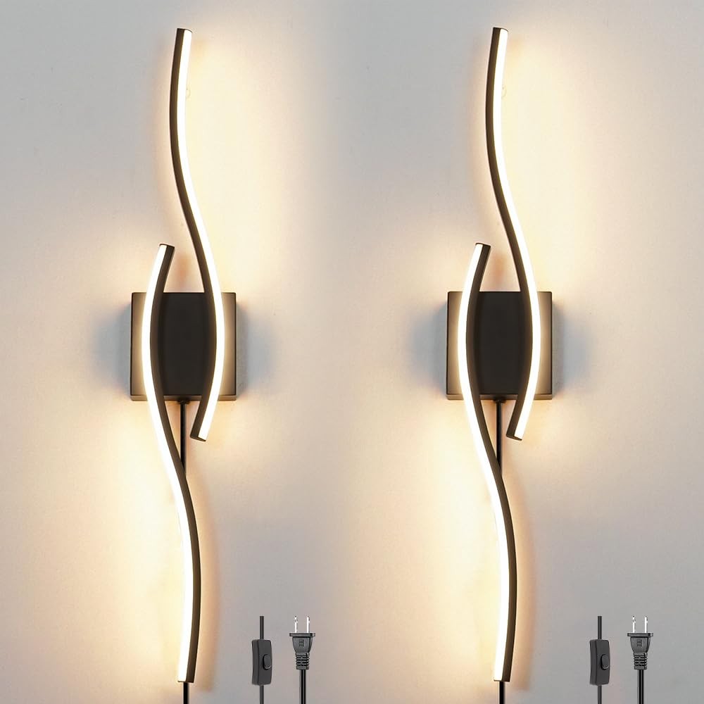 Daunton Plug In Wall Sconces Set Of 2 Modern Plug In Sconce Remote Dimmable Led