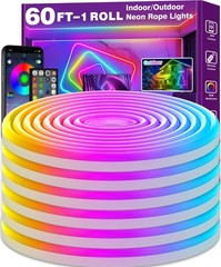 60FT LED Neon Rope Lights, App/Remote Control, Waterproof RGB, Music Sync, Flexi