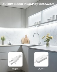Plug in Under Cabinet LED Strip Lights Waterproof 48in Self-Adhsive White LED…