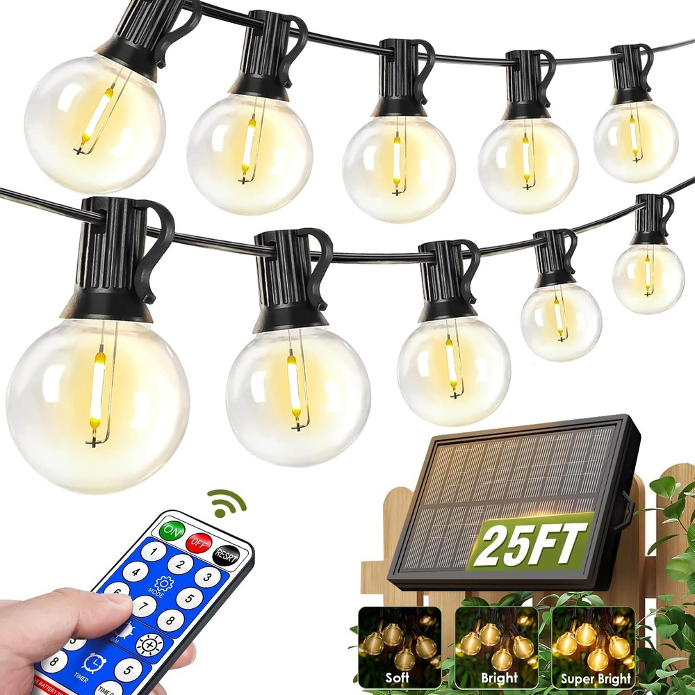 25FT Solar String Lights Outdoor Waterproof with Remote & Timer LED Shatterproof