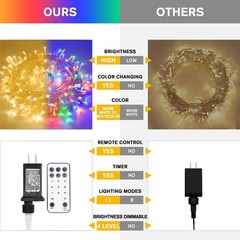 33ft 100 LED Color Changing String Lights Plug in, Warm White & Multicolor Ch…