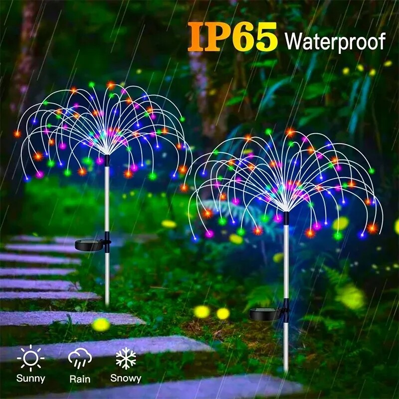 150 LED Solar Firework Lights Outdoor Waterproof Path Lawn Garden Decor Lamp