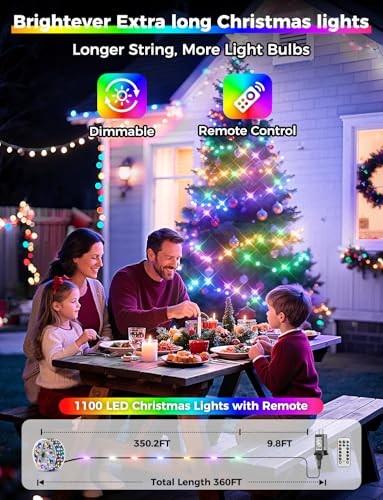 BRIGHTEVER 360FT 1100 LED CHRISTMAS LIGHTS WITH REMOTE, IP67 – MULTICOLOR
