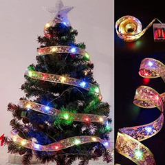 1/2/5/10M Christmas Tree Ribbon Fairy Lights, Indoor DIY Bows String Light Batte