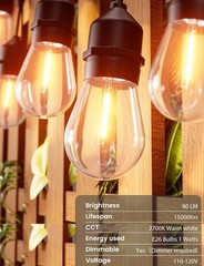 25FT Outdoor String Lights Waterproof S14 LED Bulbs Dimmable Patio Decor