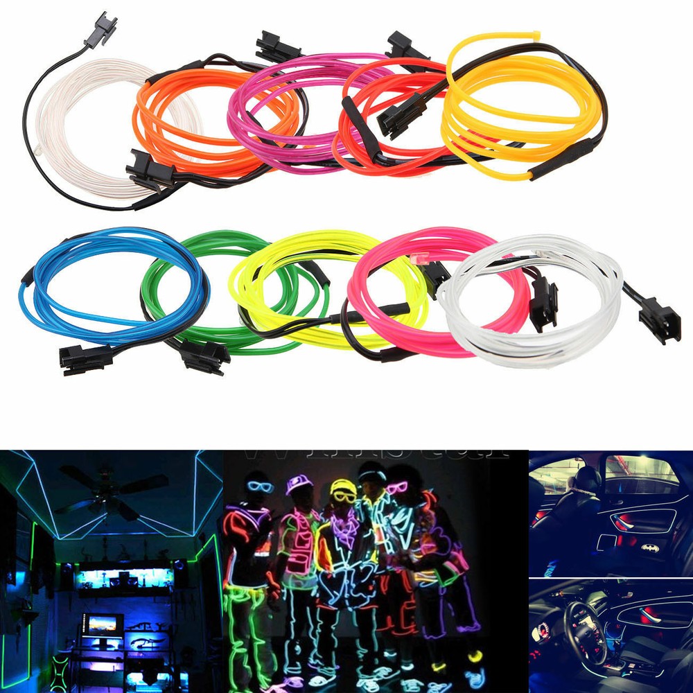 EL Wire Neon Glow String Strip LED Light Rope Controller Car Decor Dance Party