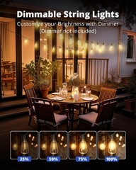 VIPAR Outdoor String Lights 25FT LED Patio IPX5 Waterproof 25FT, Black
