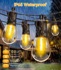 Waterproof Remote Dimmable Outdoor LED String Lights Patio/Porch Plastic Bulb