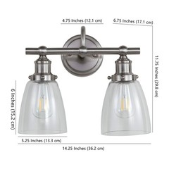 Safavieh Scn4045A Layton Brush Nickel And Clear 2-Light Bathroom Led Bulbs