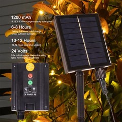 66FT 200LEDs Fairy Lights Solar Powered,Black PVC Wire,Warm White