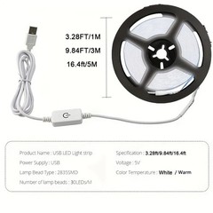 5V 16ft SMD 5050 Super Bright Cool White 300 LED Flexible Light Strip 6000K