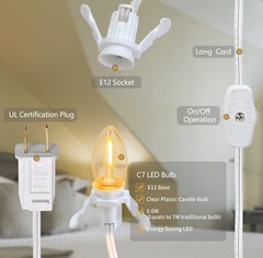 4 Pack Accessory Cord with LED Night Light Bulbs – White Cord with On/Off Switch