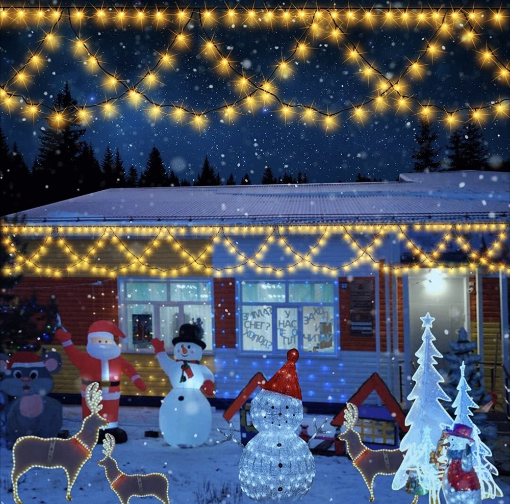 Christmas Lights 33ft 380 LED Warm White Icicle Lights with Timer 8 Light Modes