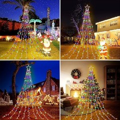 200 LED SOLAR Christmas Tree Waterfall Lights Color Changing Indoor Outdoor