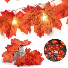 9.8FT Fall Thanksgiving Maple Leaves 30 LED Light Lamp Garland Festival Decor US