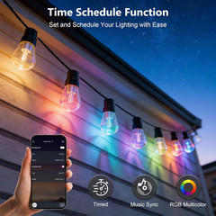 Outdoor String Lights, 150FT RGB+IC outside Light Dimmable Shatterproof LED Bulb