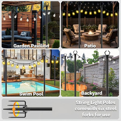 4 Pack 10 Ft Heavy Duty Metal String Light Poles Adjustable Outdoor Lighting Sta