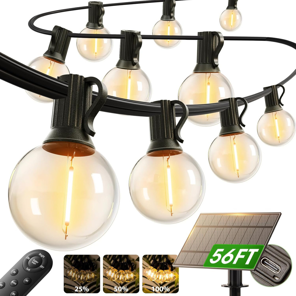 addlon 50FT Solar String Lights Outdoor Waterproof with Remote, G40 Globe Solar