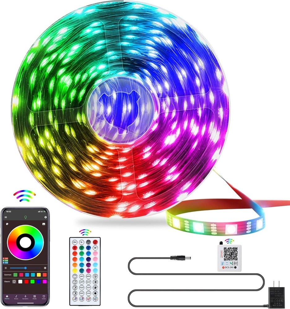 LED Lights Bedroom 25FT RGB LED Strip Lights 44 Keys IR Remote Smart